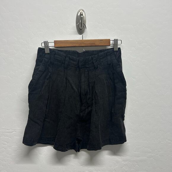 NWOT FREE PEOPLE Calla Pleated Linen Blend Trouser Black Noir Shorts Women’s 2 - Picture 4 of 11